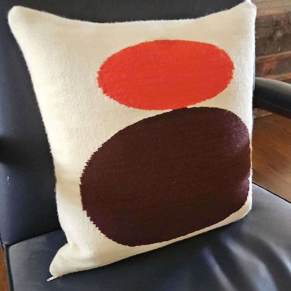 Jonathan Adler Mid Century Art Deco Wool Pillow with Orange and Brown Circles